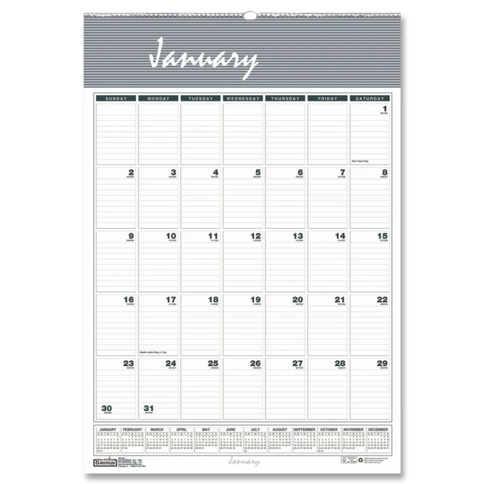 House of Doolittle 12 in. x 17 in. 12-Month (Jan-Dec 2026) Bar Harbor Recycled Wirebound Monthly Wall Calendar - White/Blue/Gray Sheets