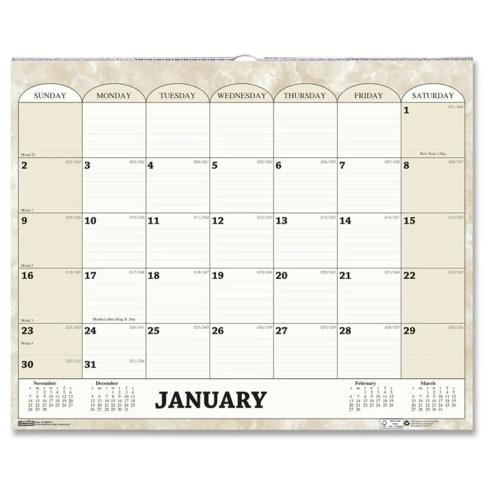 House of Doolittle 14.88 in. x 12 in. 12-Month (Jan-Dec 2026) Recycled Monthly Horizontal Wall Calendar - White/Sand Sheets