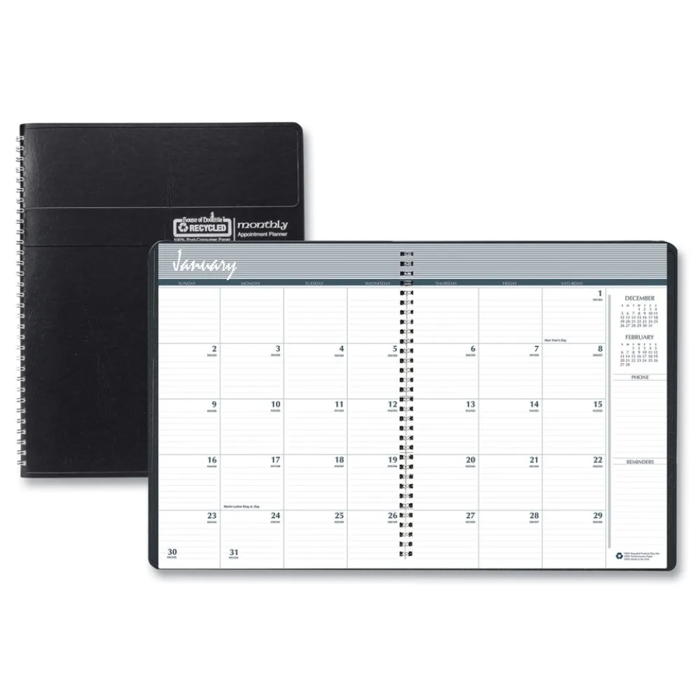 House of Doolittle 11 in. x 8.5 in. 14-Month (Dec 2025-Jan 2027) Recycled Ruled Monthly Planner - Black Cover