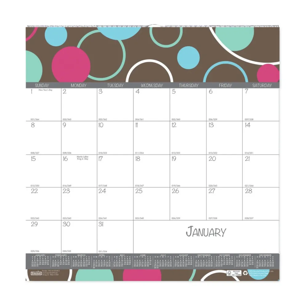 House of Doolittle 12-Month (Jan to Dec): 2026 12 in. x 12 in. Recycled Bubbleluxe Wall Calendar - White/Multicolor Sheets