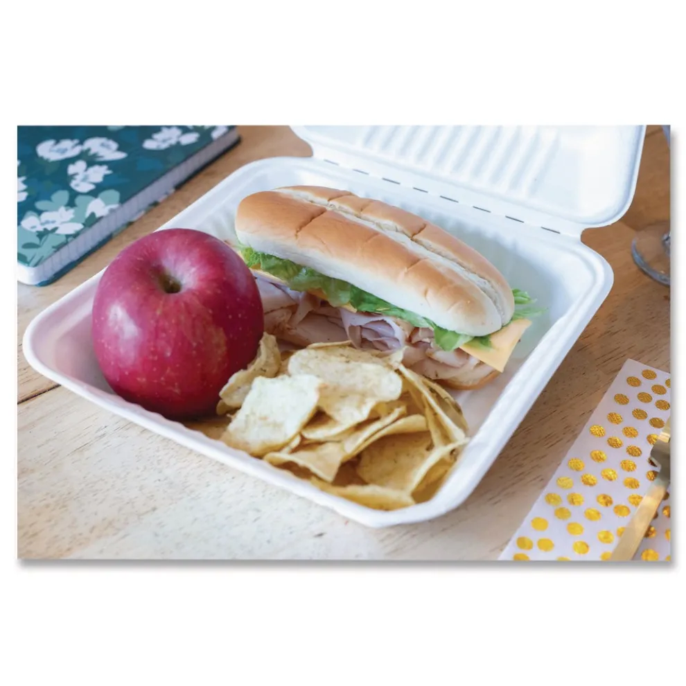 SCT ChampWare Molded-Fiber Clamshell Containers, 9 x 9 x 3, White, 100/Sleeve, 2 Sleeves/Carton