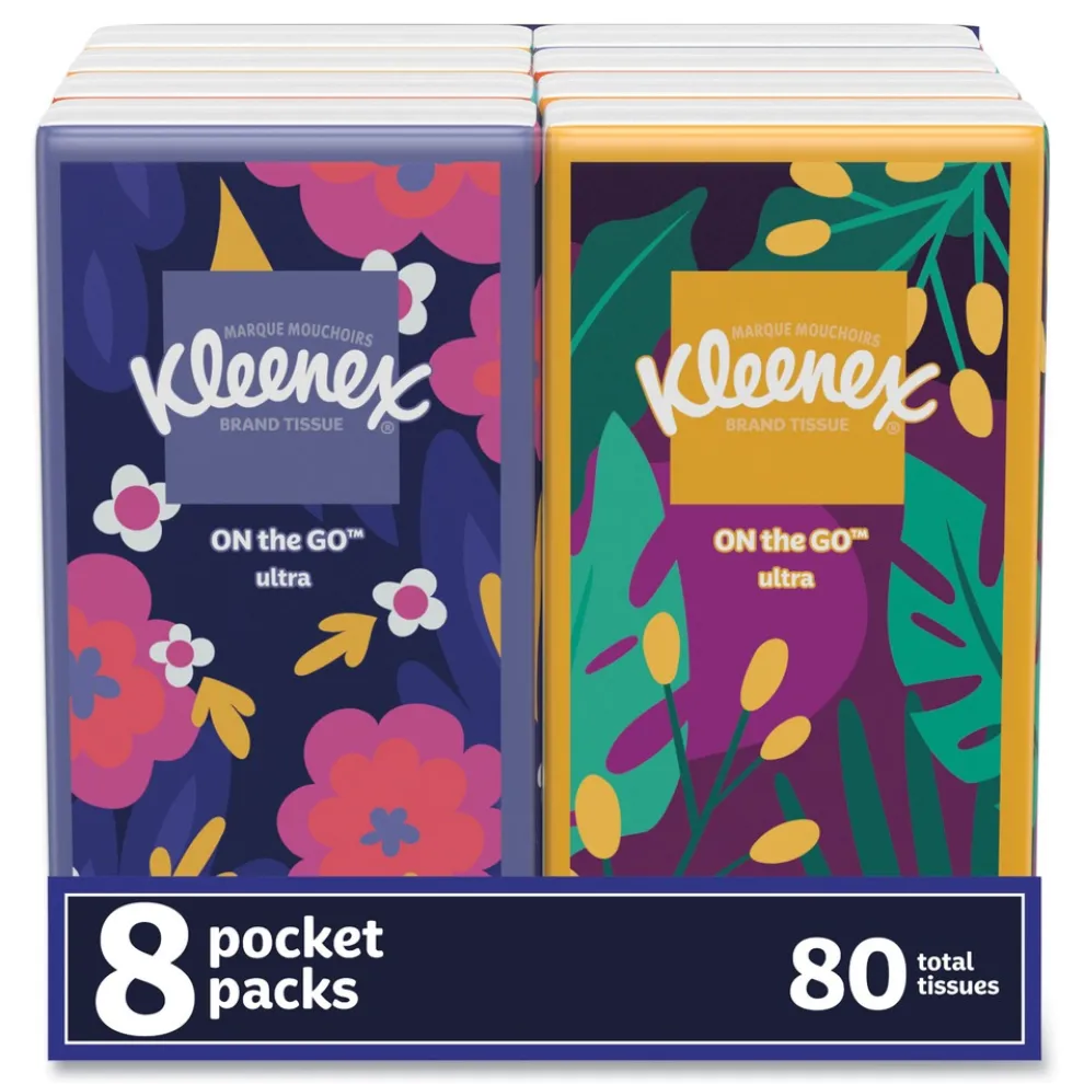 Kleenex 3-Ply On The Go Packs Facial Tissues - White (8/Pack)