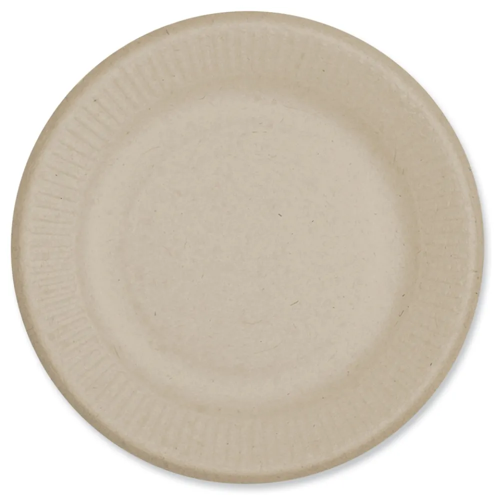 World Centric PL-SC-U6-LFS 6.1 in. Diameter Ripple Edge Paper Fiber Plates - Natural (1000/Carton)