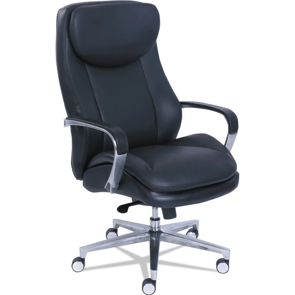 La-Z-Boy Commercial 2000 High-Back Executive Chair, Supports Up To 300 Lb, 20.25-in To 23.25-in Seat Height, Black Seat/back, Silver Base