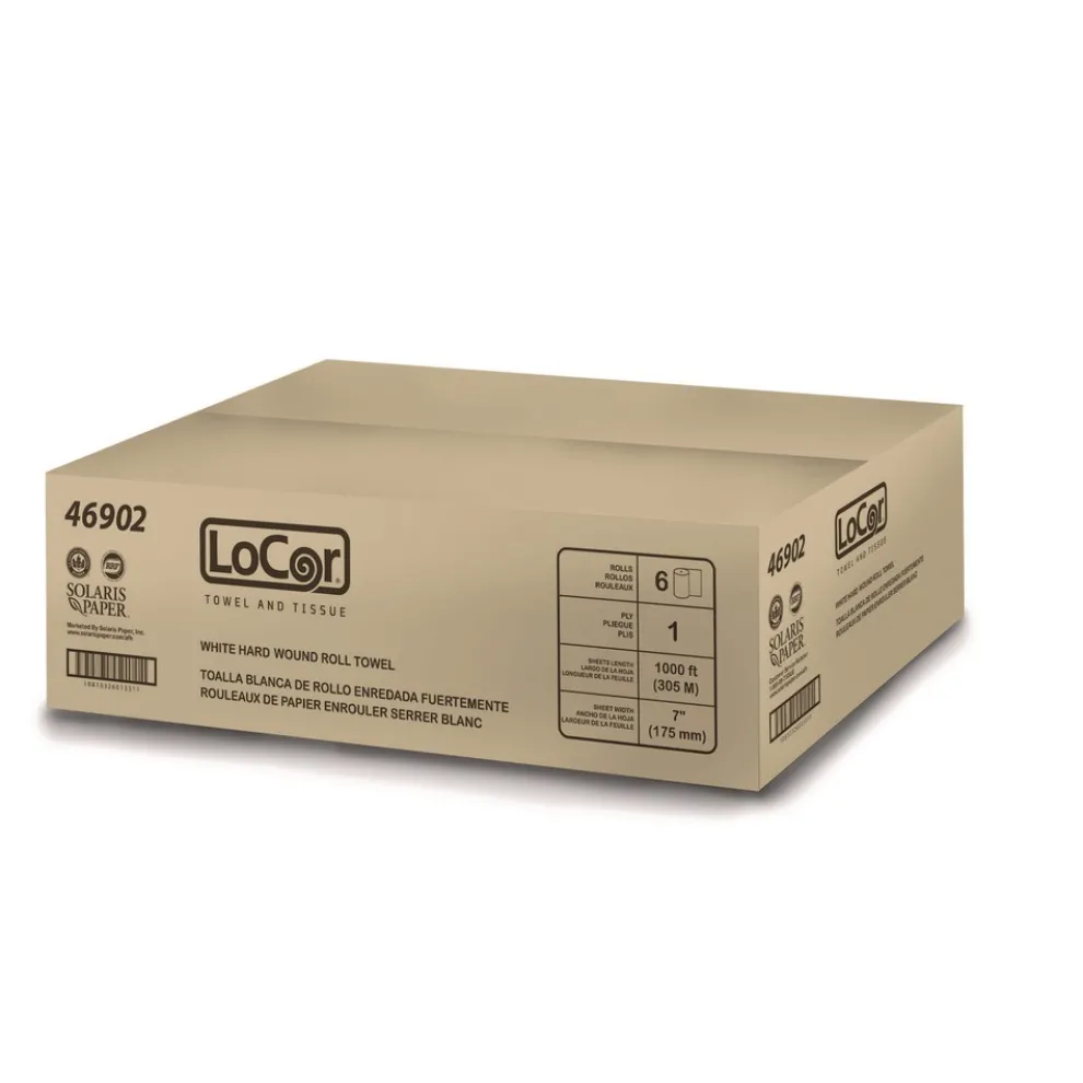 LoCor 7 in. x 1000 ft. 1-Ply Hard Wound Roll Towel - White (1-Carton)