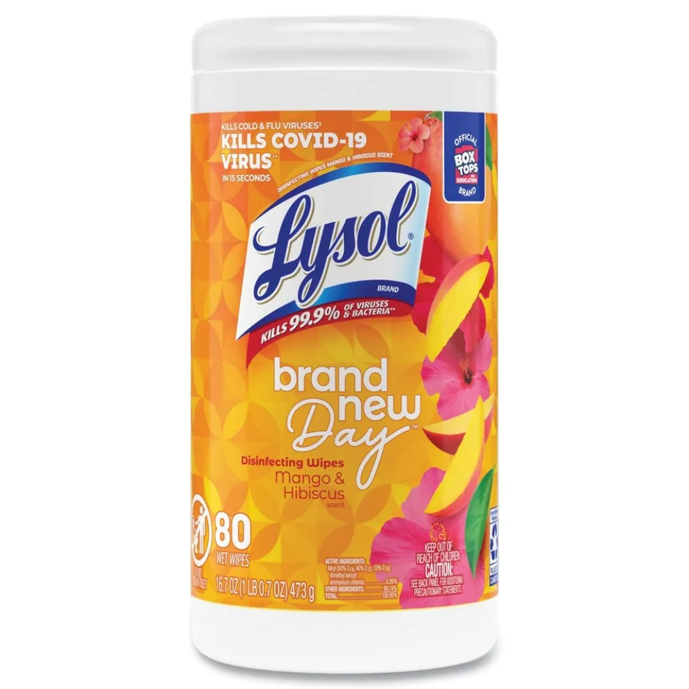 LYSOL Brand 7 in. x 7.25 in. 1-Ply Disinfecting Wipes - Mango and Hibiscus/White