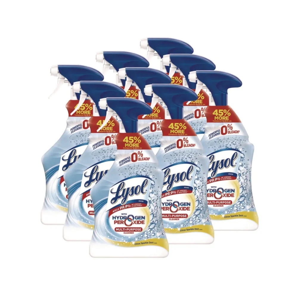 LYSOL Brand 32 oz. Trigger Spray Bottle Multi-Purpose Hydrogen Peroxide Cleaner - Citrus Sparkle Zest (9/Carton)