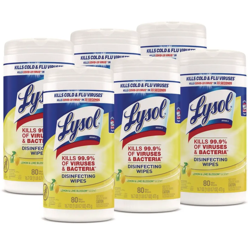LYSOL Brand 1 Ply 7 in. x 7.25 in. Lemon and Lime Blossom Disinfecting Wipes - White (6/Carton)