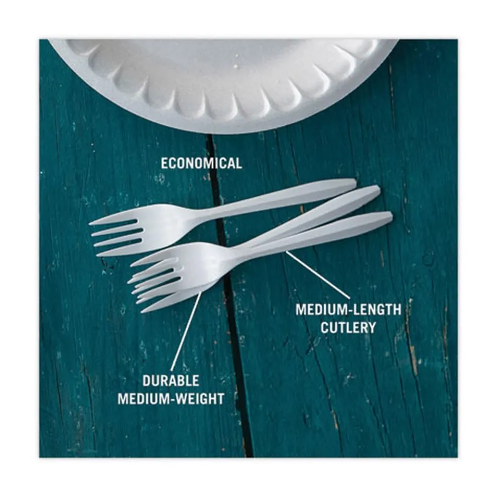 Pactiv Corp. Fieldware Mediumweight Fork Cutlery - White (1,000/Carton)