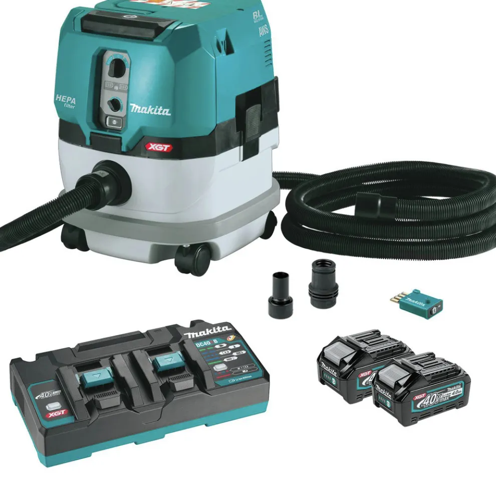 Makita 40V max XGT Brushless Lithium-Ion 2.1 Gallon Cordless AWS HEPA Filter Dry Dust Extractor Kit (4 Ah)
