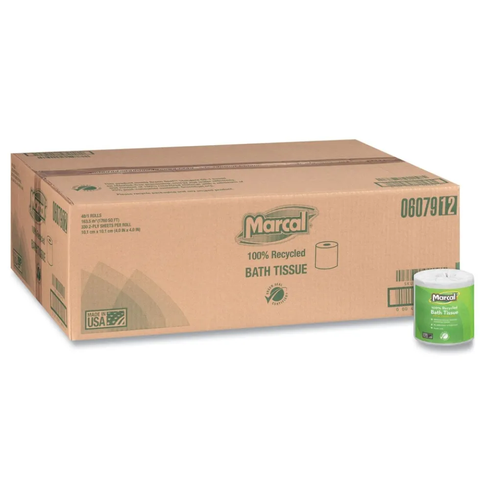 Marcal 2 Ply 100% Recycled Septic Safe Bath Tissues - White (48/Carton)