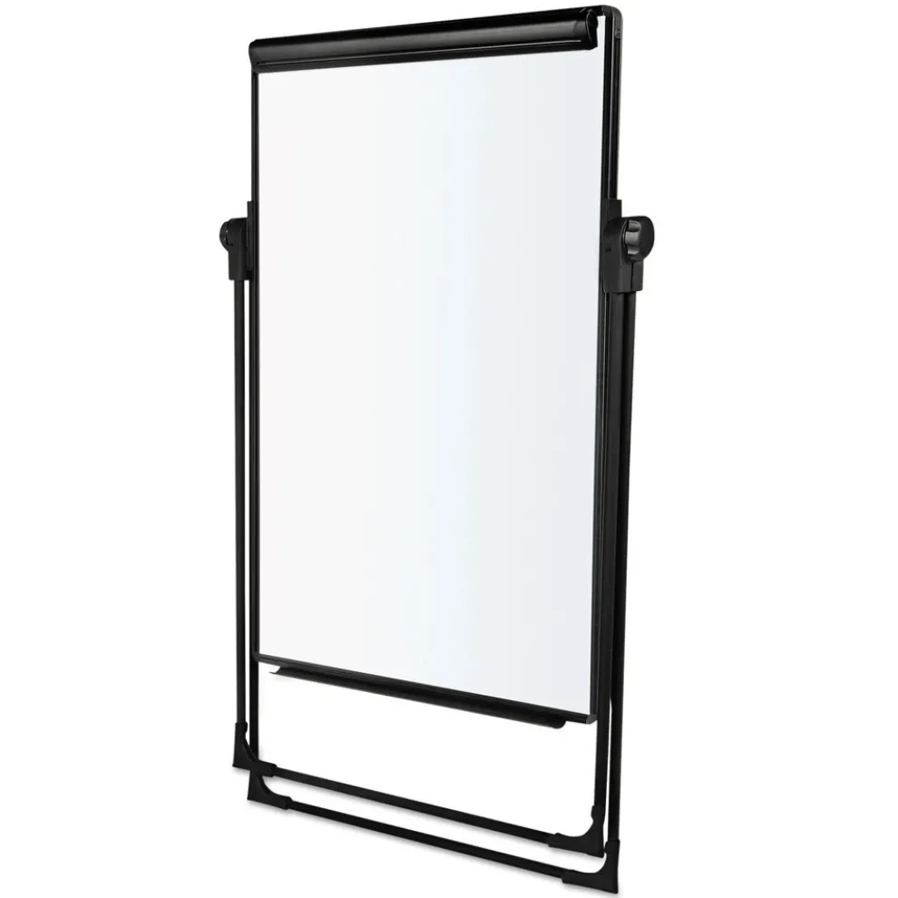 MasterVision 28.5 in. x 37.5 in. Folds-to-a-Table Melamine Easel - White Surface/Black Steel Frame