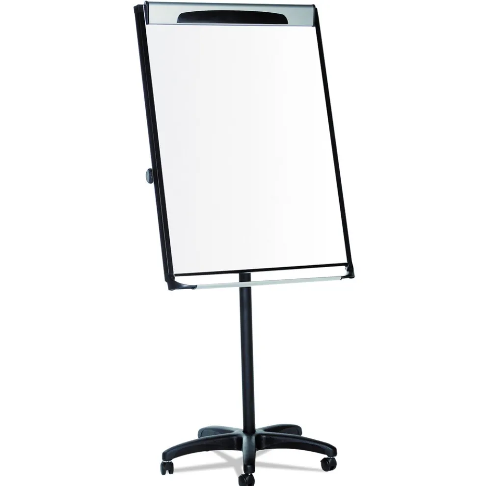 MasterVision 29 in. x 41 in. Platinum Mobile Easel - White Surface/Black Plastic Frame