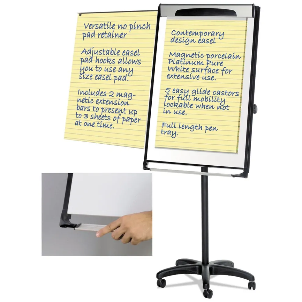 MasterVision 29 in. x 41 in. Platinum Mobile Easel - White Surface/Black Plastic Frame
