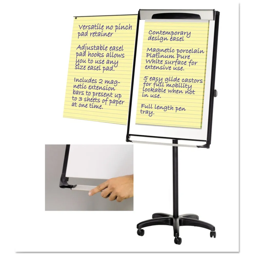 MasterVision 29 in. x 41 in. Platinum Mobile Easel - White Surface/Black Plastic Frame