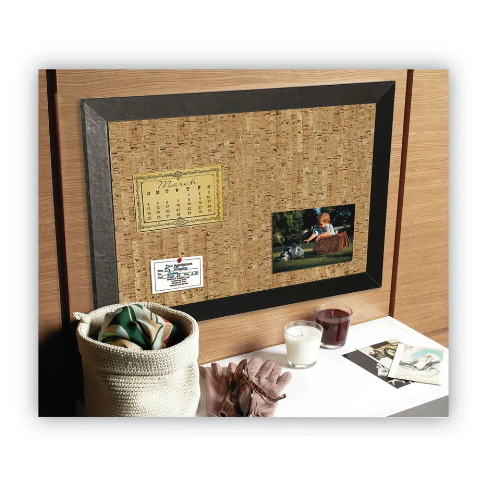 MasterVision 24 in. x 18 in. Natural Cork Bulletin Board - Tan Surface/Black Wood Frame