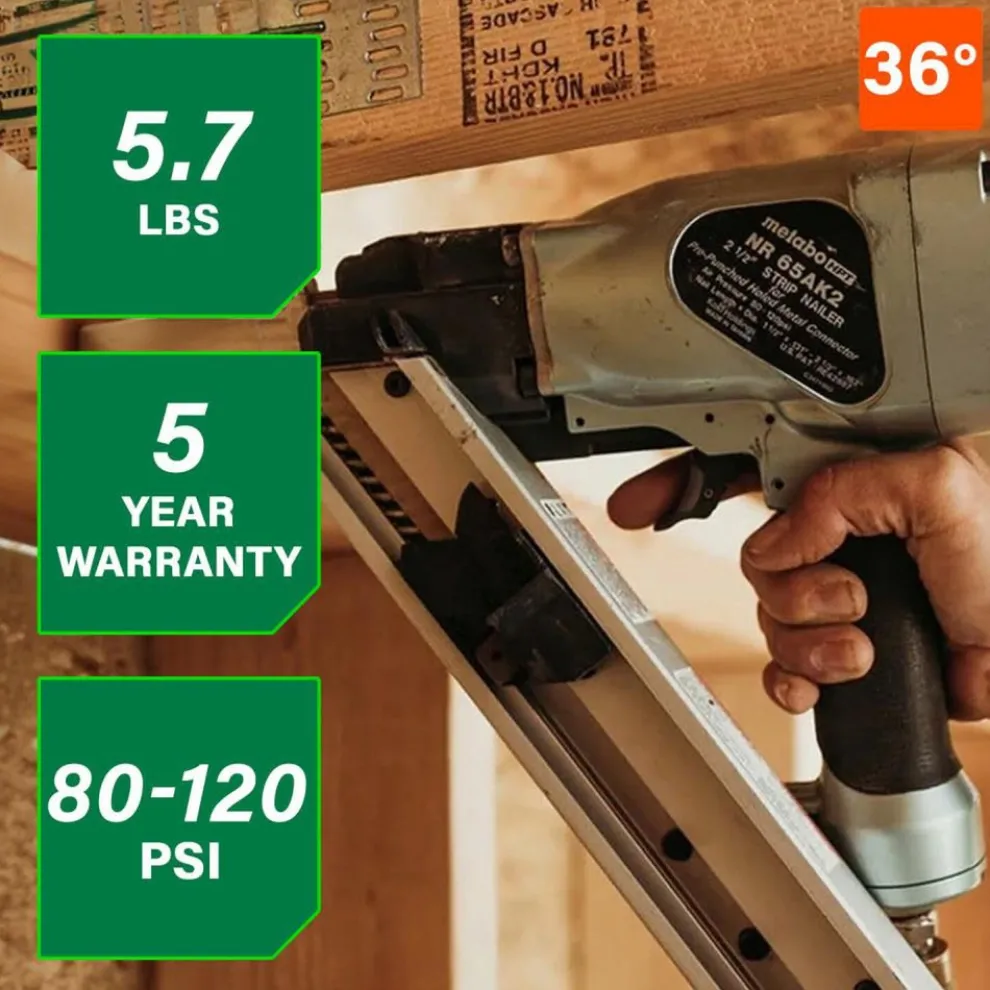 Metabo HPT NR65AK2SM 36-Degree 2-1/2 in. Strap-Tite Fastening System Metal Connector Strip Nailer with Short Magazine