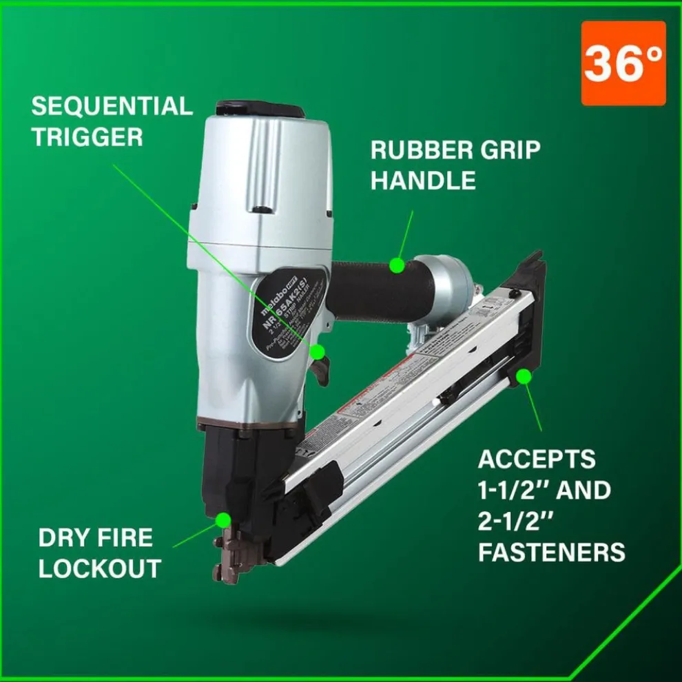 Metabo HPT NR65AK2SM 36-Degree 2-1/2 in. Strap-Tite Fastening System Metal Connector Strip Nailer with Short Magazine