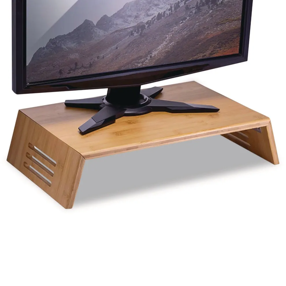 Officemate Bamboo Desktop Monitor Stand For 16-in Monitors 17.56 x 12.44 x 2.64 Brown Supports 20 lbs