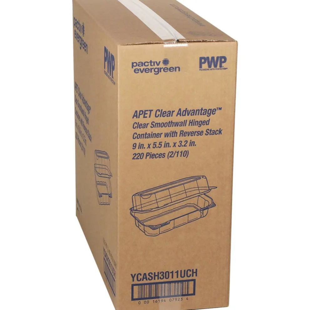 Pactiv Corp. 9 in. x 5.5 in. x 3.2 in. Plastic Hoagie Hinged Lid Container - Clear (220/Carton)