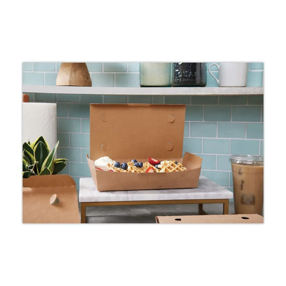 Pactiv Corp. 9 in. x 4.85 in. x 2 in. EarthChoice Tamper Evident OneBox Paper Box - Kraft (100/Carton)