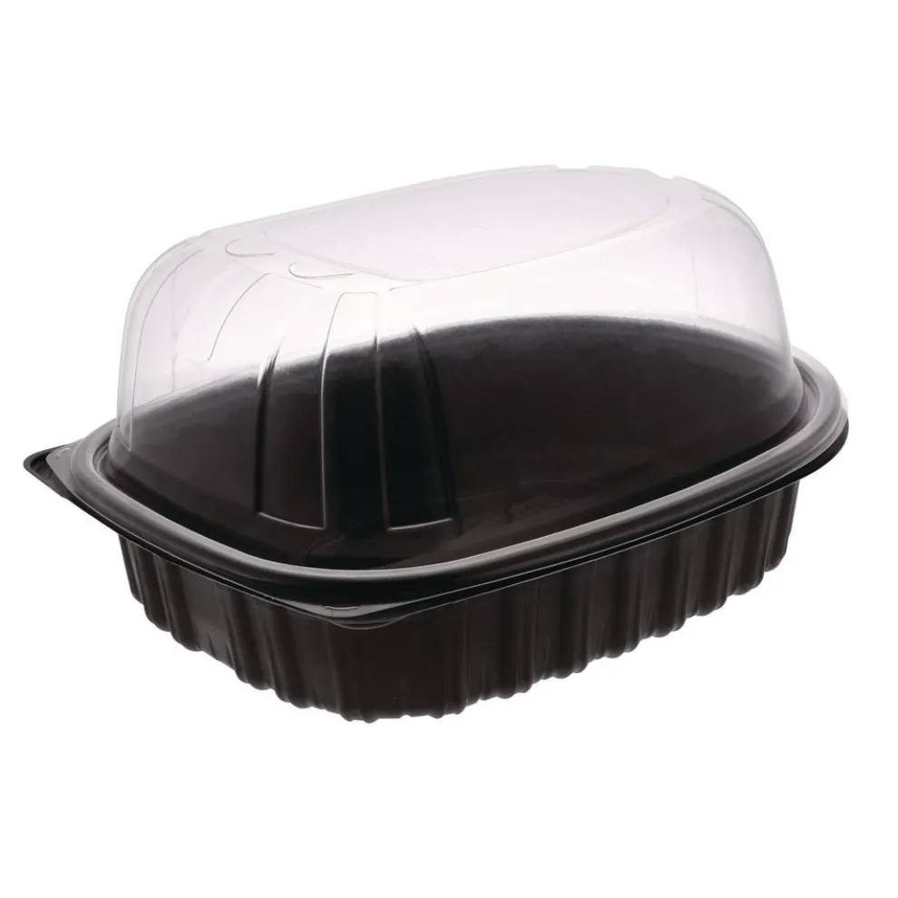 Pactiv Corp. 10.75 in. x 8.5 in. x 4.25 in. ClearView MealMaster Chicken Roaster - Black/Clear (95/Carton)