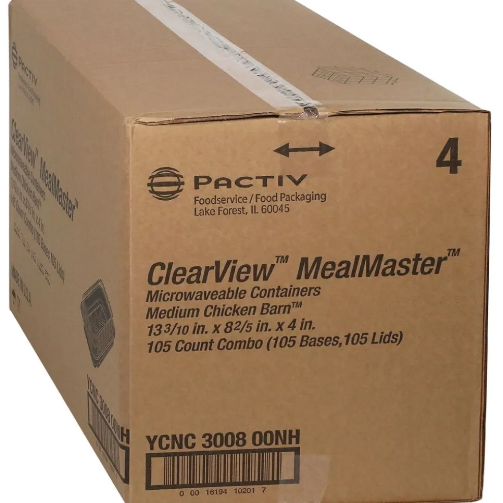 Pactiv Corp. 13.3 in. x 8.4 in. x 4 in. ClearView MealMaster Chicken Barn - Black/Clear (105/Carton)