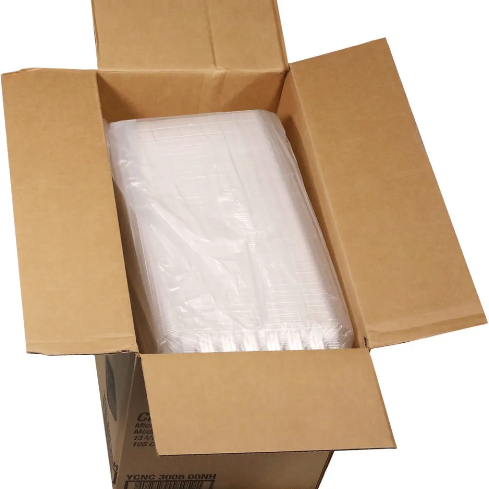 Pactiv Corp. 13.3 in. x 8.4 in. x 4 in. ClearView MealMaster Chicken Barn - Black/Clear (105/Carton)