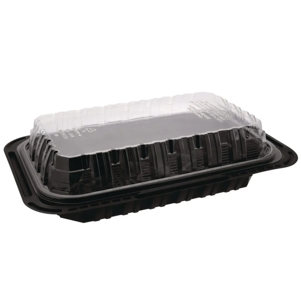 Pactiv Corp. 13.3 in. x 8.4 in. x 4 in. ClearView MealMaster Chicken Barn - Black/Clear (105/Carton)