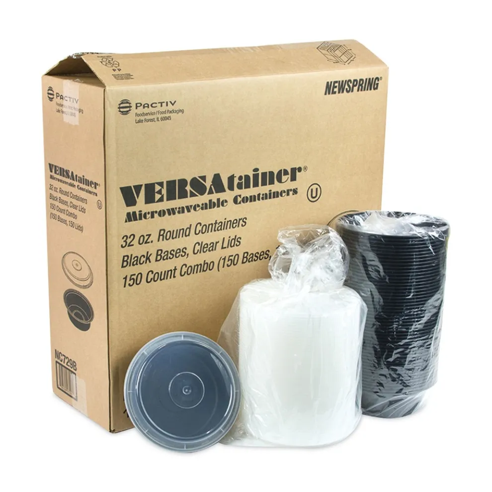 Pactiv Corp. NC729B 32 oz 7 in. Diameter x 2 in. h Newspring VERSAtainer Plastic Microwavable Containers - Black/Clear (150/Carton)