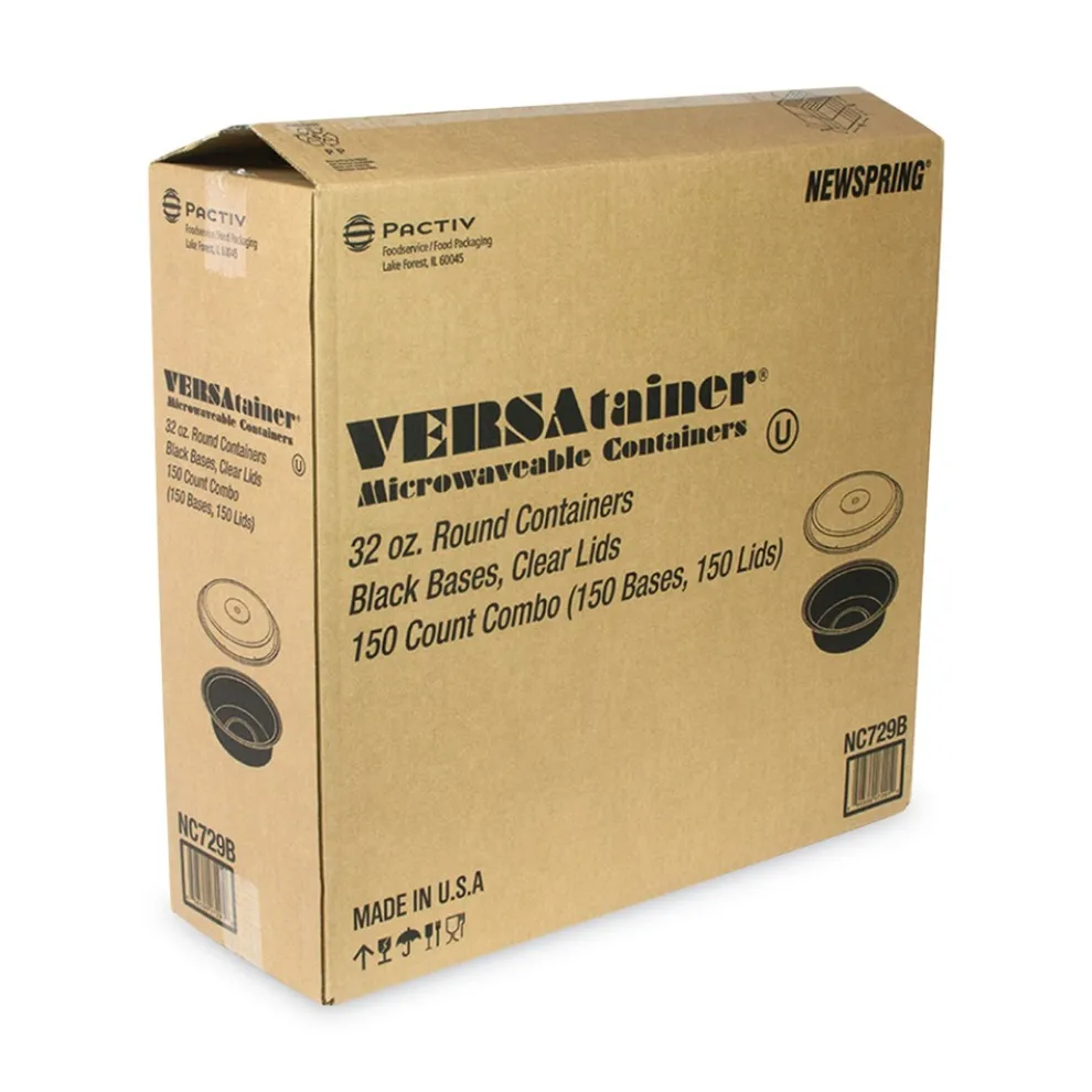 Pactiv Corp. NC729B 32 oz 7 in. Diameter x 2 in. h Newspring VERSAtainer Plastic Microwavable Containers - Black/Clear (150/Carton)