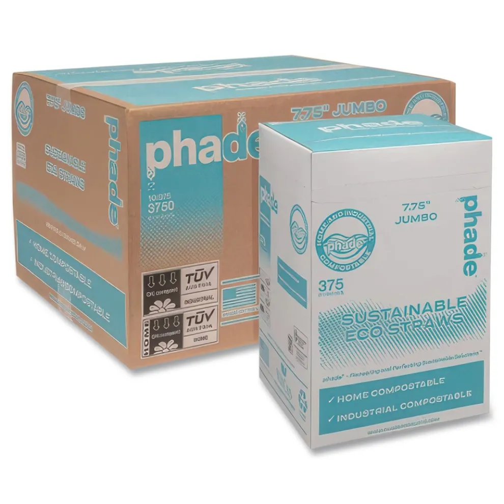 phade 511178 7.75 in. PHA Wrapped Marine Biodegradable Straws - Ocean Blue (375/Box, 10 Boxes/Carton)