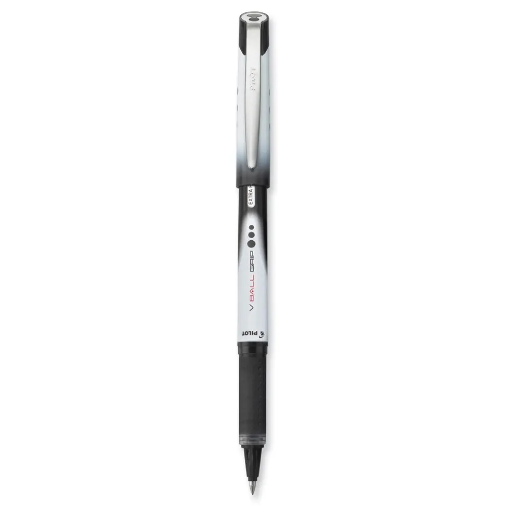 Pilot VBall Grip Liquid Ink Extra-Fine 0.5 mm Rollerball Pen - Black Ink/Black/White Barrel (1-Dozen)