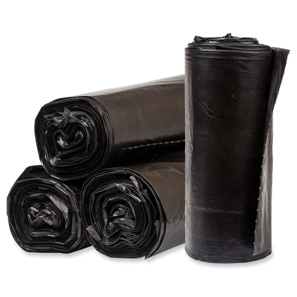 Pitt Plastics 40 Gallon 1.35 mil 40 in. x 46 in. Perforated Roll Eco Strong Plus Can Liners - Black (100/Carton)