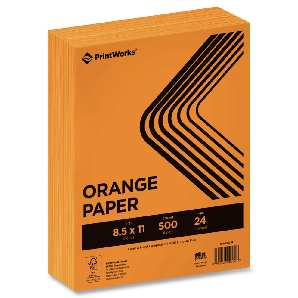 PrintWorks Professional 8.5 in. x 11 in. 24 lbs. Text Weight Color Paper - Orange (1-Ream)