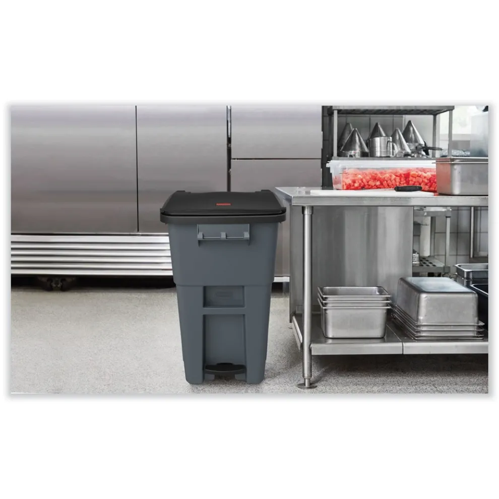 Rubbermaid Commercial 1971956 50 Gallon Brute Step-On Rollouts - Metal/Plastic, Gray