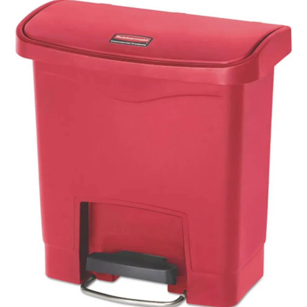 Rubbermaid Commercial Streamline 4-Gallon Front Step Style Resin Step-On Container - Red
