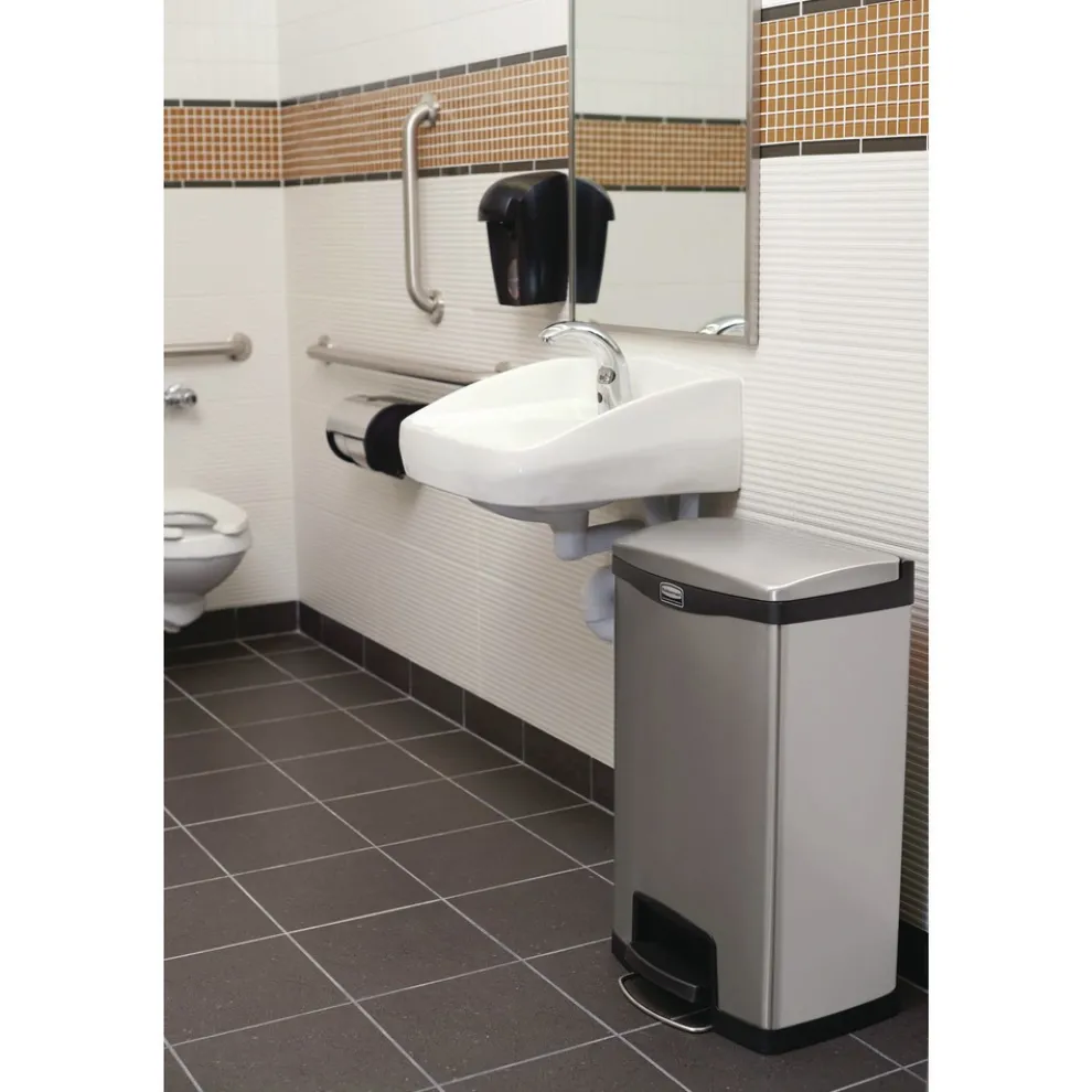 Rubbermaid Commercial Slim Jim 13-Gallon Front Step Style Stainless Steel Step-On Container - Black