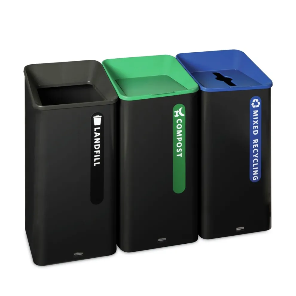 Rubbermaid Commercial Sustain 23 gal Metal/Plastic Decorative Refuse with Recycling Lid - Black
