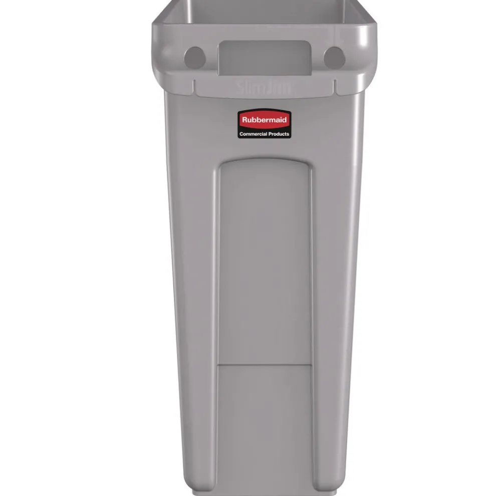 Rubbermaid Commercial 15.875 Gallon Rectangular Plastic Slim Jim Waste Container with handles - Light Gray