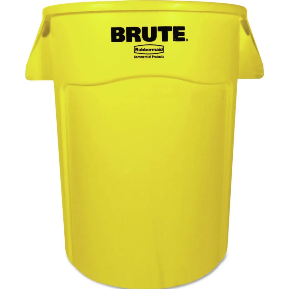 Rubbermaid Commercial 44 Gallon Plastic Vented Round Brute Container - Yellow