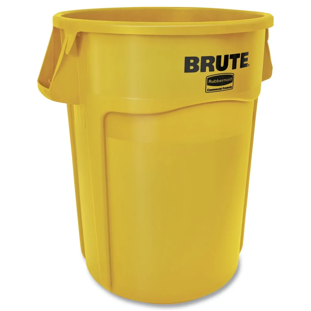 Rubbermaid Commercial 44 Gallon Plastic Vented Round Brute Container - Yellow
