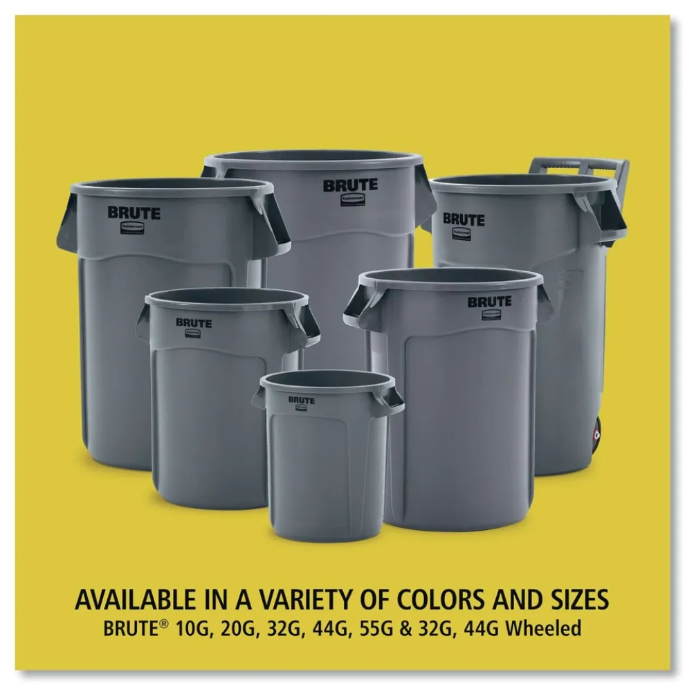 Rubbermaid Commercial 44 Gallon Plastic Vented Round Brute Container - Yellow