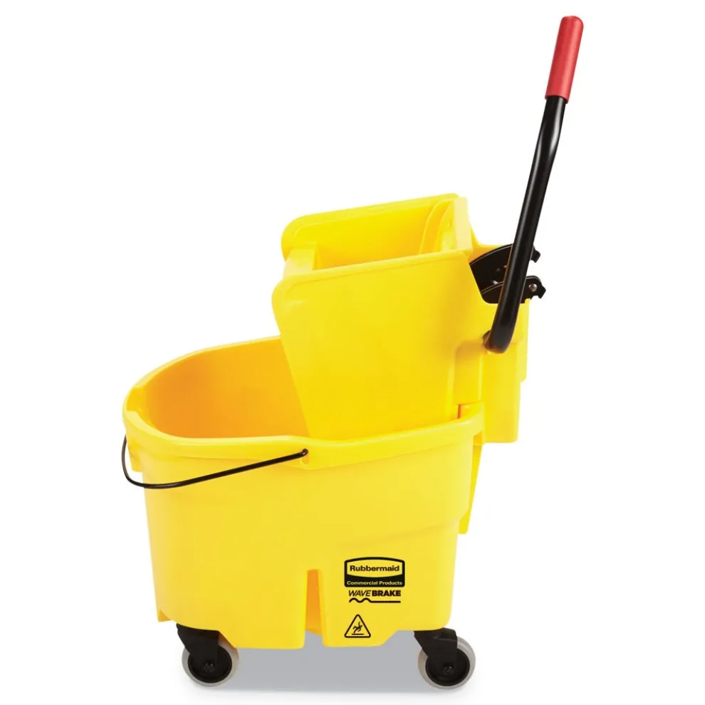 Rubbermaid Commercial WaveBrake 2.0 26 qt. Side-Press Plastic Bucket/Wringer Combos - Yellow
