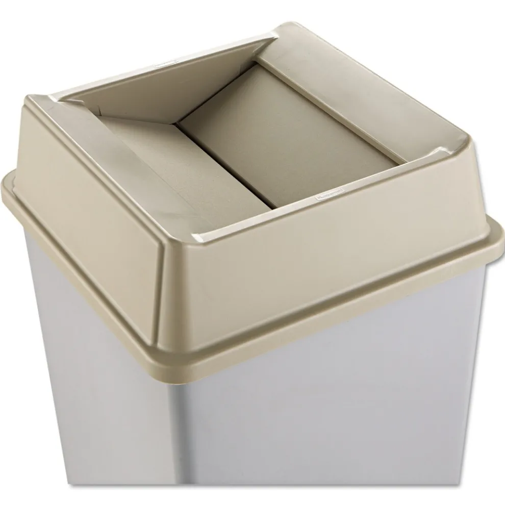 Rubbermaid Commercial 20.13 in. Plastic Untouchable Square Swing Top Lid - Beige