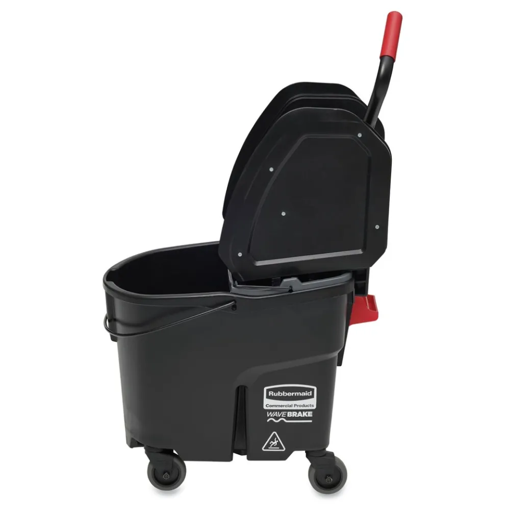 Rubbermaid Commercial 35 qt. WaveBrake 2.0 Down-Press Plastic Bucket/Wringer Combos - Black
