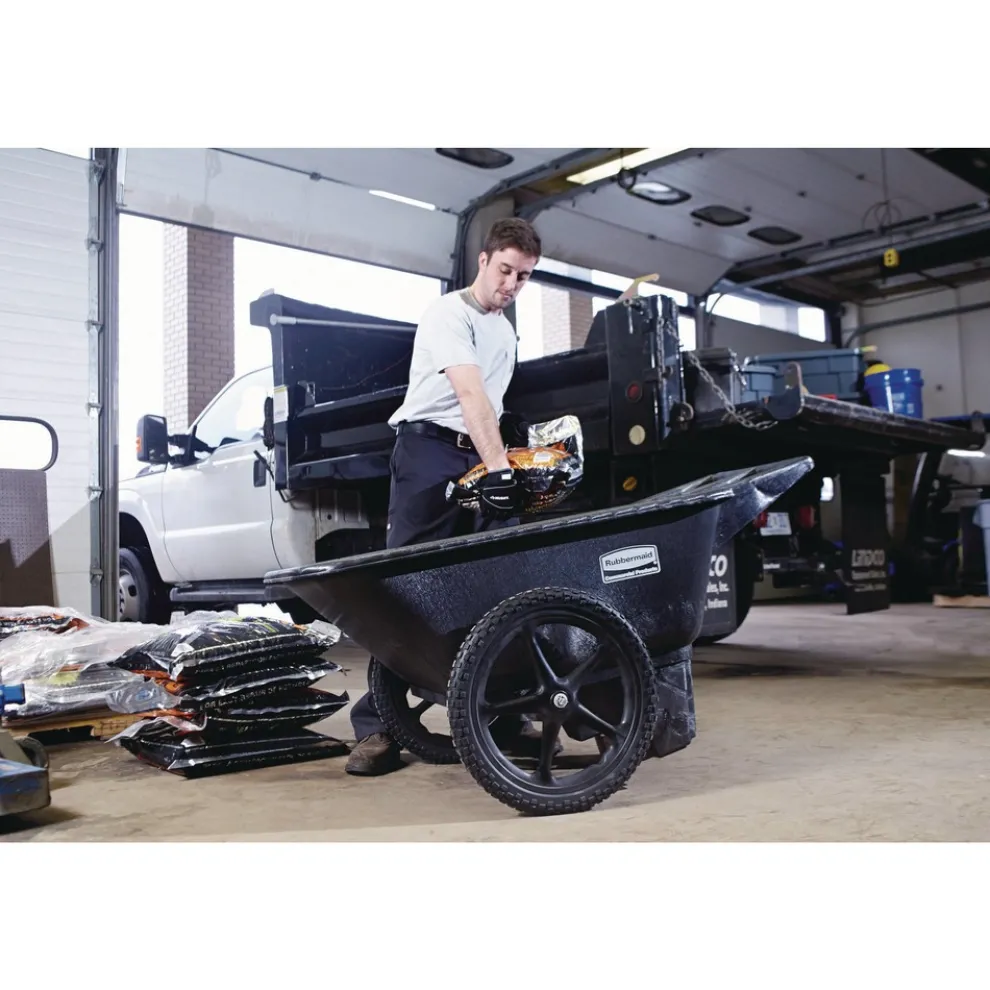 Rubbermaid Commercial 32.75 in. x 58 in. x 28.25 in. 300 lbs. Capacity Big Wheel Agriculture Wheelbarrow - Black