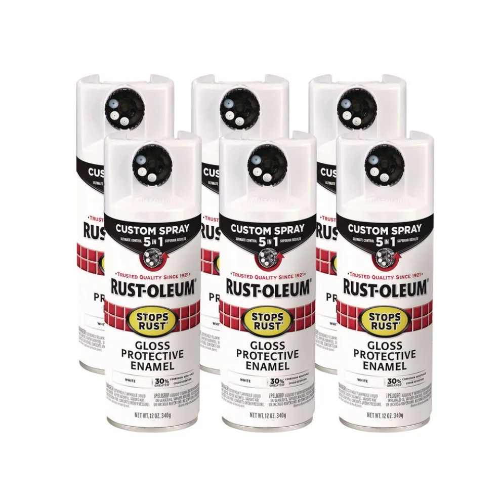 Rust-Oleum Stops Rust 5-in-1 Spray Paint, Gloss White, 12 oz Aerosol Can, 6/Carton