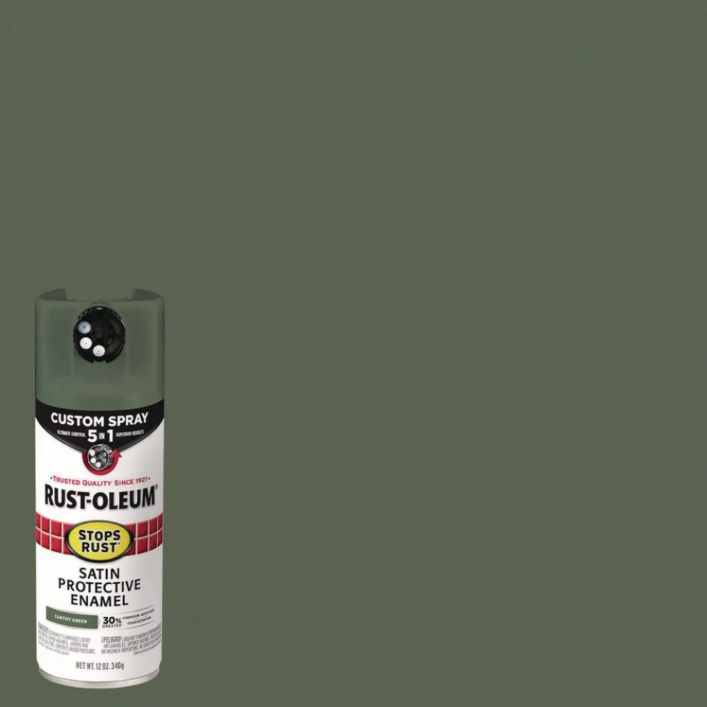 Rust-Oleum Stops Rust 5-in-1 Spray Paint, Satin Earthy Green, 12 oz Aerosol Can, 6/Carton