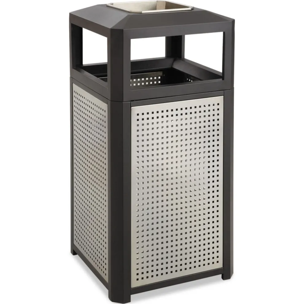 Safco 38 gal. Evos Series Steel Waste Container - Black
